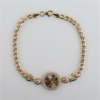 14kt Gold Clear Stone Hollow Link Bracelet