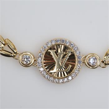 14kt Gold Clear Stone Hollow Link Bracelet