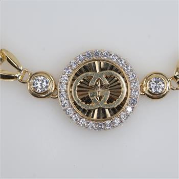 14kt Gold Clear Stone Hollow Link Bracelet