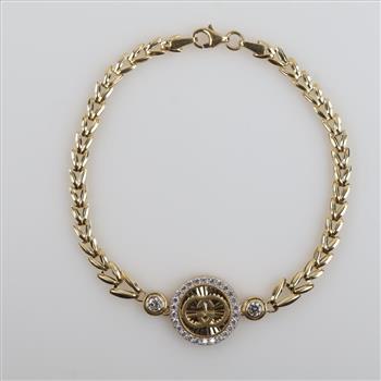 14kt Gold Clear Stone Hollow Link Bracelet