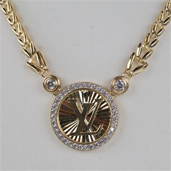 14kt Gold Clear Stone Hollow Link Pendant Necklace