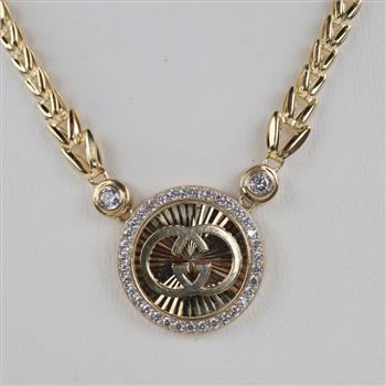 14kt Gold Clear Stone Hollow Link Pendant Necklace