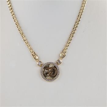 14kt Gold Clear Stone Hollow Link Pendant Necklace