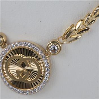 14kt Gold Clear Stone Hollow Link Pendant Necklace