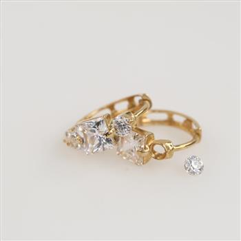 14kt Gold Clear Stone Hoop Earrings