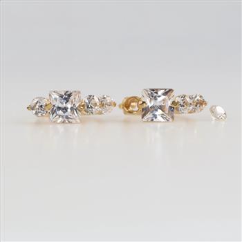 14kt Gold Clear Stone Hoop Earrings