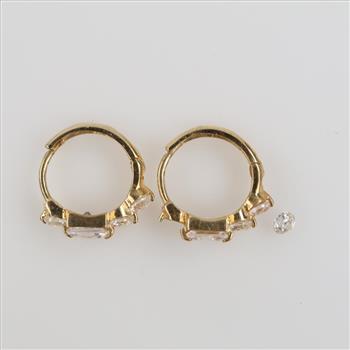 14kt Gold Clear Stone Hoop Earrings