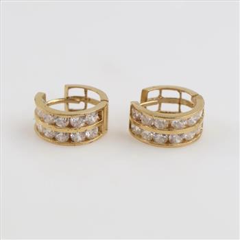 14kt Gold Clear Stone Hoop Earrings