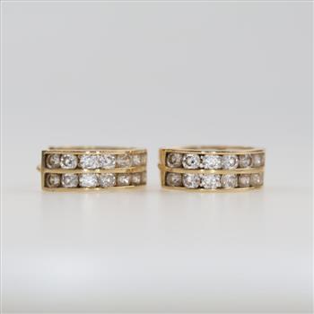 14kt Gold Clear Stone Hoop Earrings