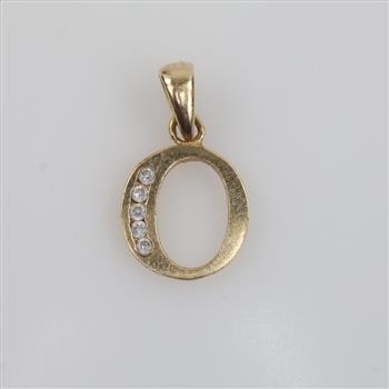 14kt Gold Clear Stone Letter O Pendant