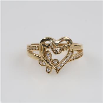 14kt Gold Clear Stone Mom Ring