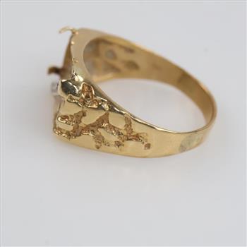 14kt Gold Clear Stone Nugget Signet Ring