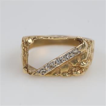 14kt Gold Clear Stone Nugget Signet Ring