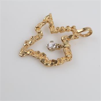 14kt Gold Clear Stone Nugget Style Texas Pendant