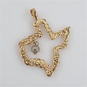 14kt Gold Clear Stone Nugget Style Texas Pendant