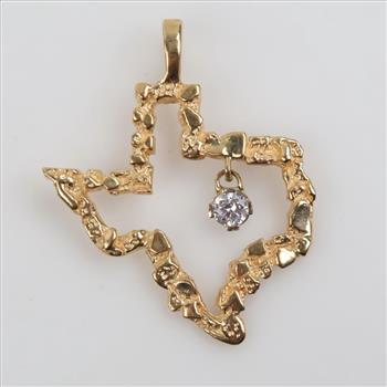 14kt Gold Clear Stone Nugget Style Texas Pendant