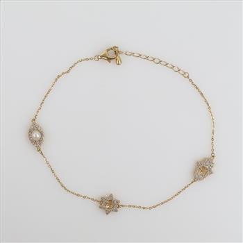 14kt Gold Clear Stone Pearl Accent Bracelet