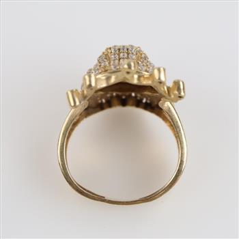 14kt Gold Clear Stone Pink Stone Accent Lion Ring
