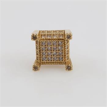 14kt Gold Clear Stone Raised Square Stud Earring