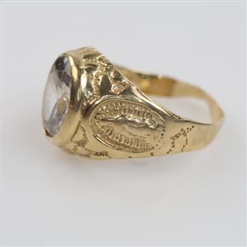 14kt Gold Clear Stone Religious Ring