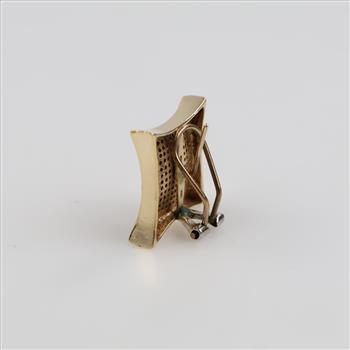 14kt Gold Clear Stone Square Stud Clip Back Earring