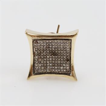 14kt Gold Clear Stone Square Stud Clip Back Earring