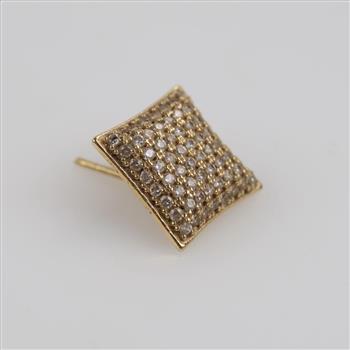 14kt Gold Clear Stone Square Stud Earring