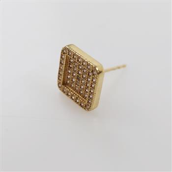 14kt Gold Clear Stone Square Stud Earring
