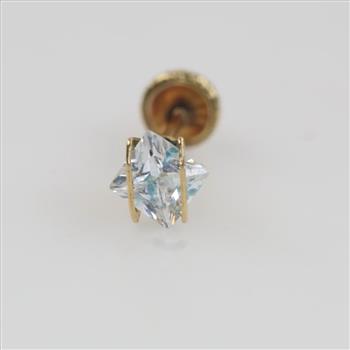 14kt Gold Clear Stone Square Stud Earring