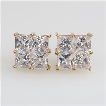 14kt Gold Clear Stone Square Stud Earrings