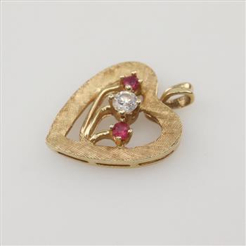 14kt Gold Cubic Zirconia And Ruby Heart Pendant