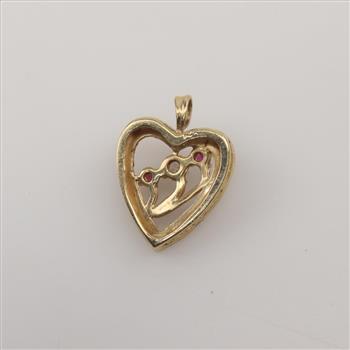 14kt Gold Cubic Zirconia And Ruby Heart Pendant