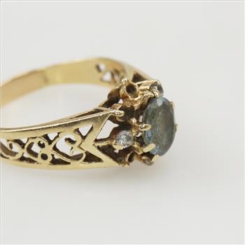 14kt Gold Cubic Zirconia Blue Spinel Ring