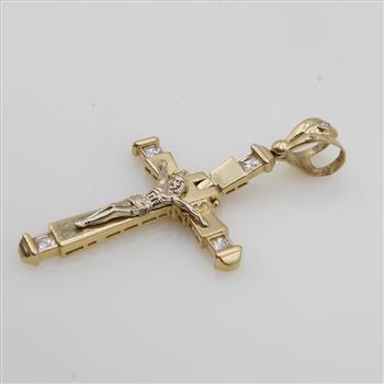 14kt Gold Cubic Zirconia Hinged Cross Pendant