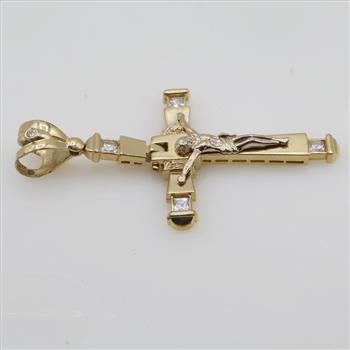 14kt Gold Cubic Zirconia Hinged Cross Pendant