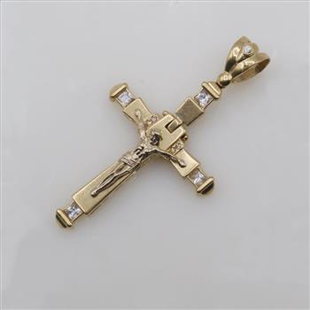 14kt Gold Cubic Zirconia Hinged Cross Pendant