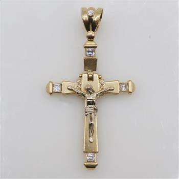 14kt Gold Cubic Zirconia Hinged Cross Pendant