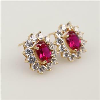 14kt Gold Cubic Zirconia Ruby Earrings