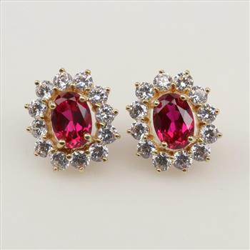 14kt Gold Cubic Zirconia Ruby Earrings