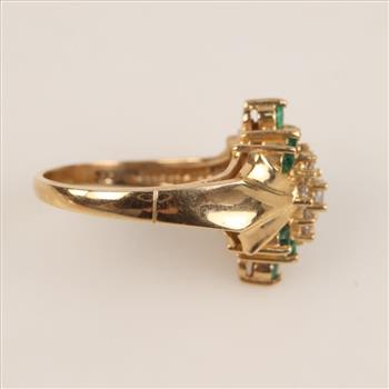14kt Gold CZ & Emerald Ring