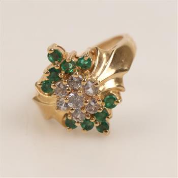 14kt Gold CZ & Emerald Ring