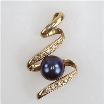 14kt Gold Diamond Accent Black Pearl Pendant