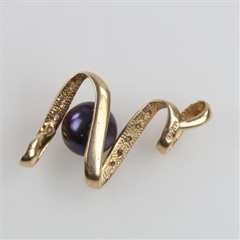 14kt Gold Diamond Accent Black Pearl Pendant