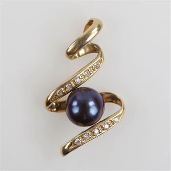 14kt Gold Diamond Accent Black Pearl Pendant