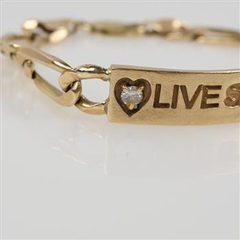 14kt Gold Diamond Accent Figaro Link ID Bracelet -Evaluated By Our Certified Gemologist-AGS/GIA