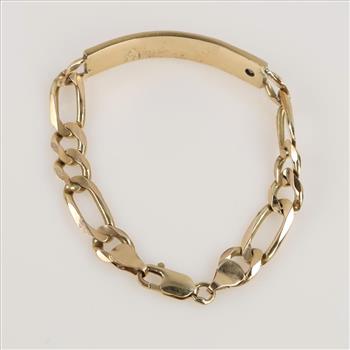 14kt Gold Diamond Accent Figaro Link ID Bracelet -Evaluated By Our Certified Gemologist-AGS/GIA