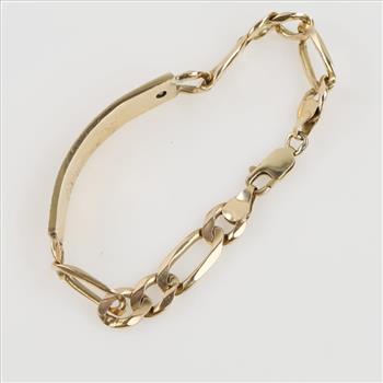 14kt Gold Diamond Accent Figaro Link ID Bracelet -Evaluated By Our Certified Gemologist-AGS/GIA