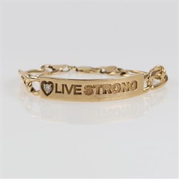 14kt Gold Diamond Accent Figaro Link ID Bracelet -Evaluated By Our Certified Gemologist-AGS/GIA