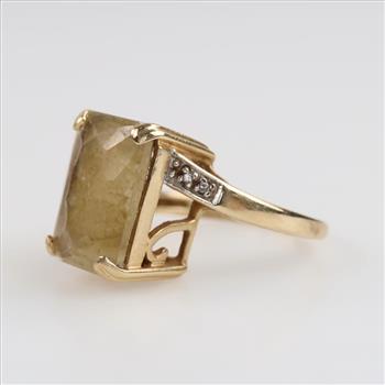 14kt Gold Diamond Accent Light Green Stone Ring