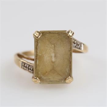 14kt Gold Diamond Accent Light Green Stone Ring